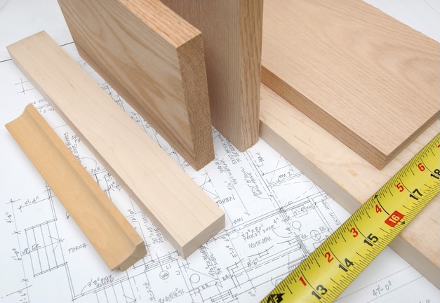 Hardwood samples and a tape measure