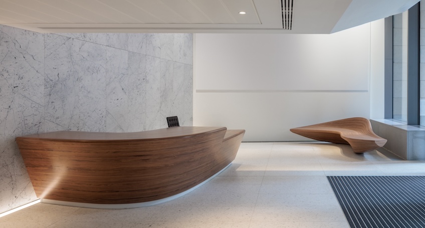 3d veneer reception desk in commercial premises