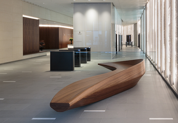 office reception with 3d veneer seating